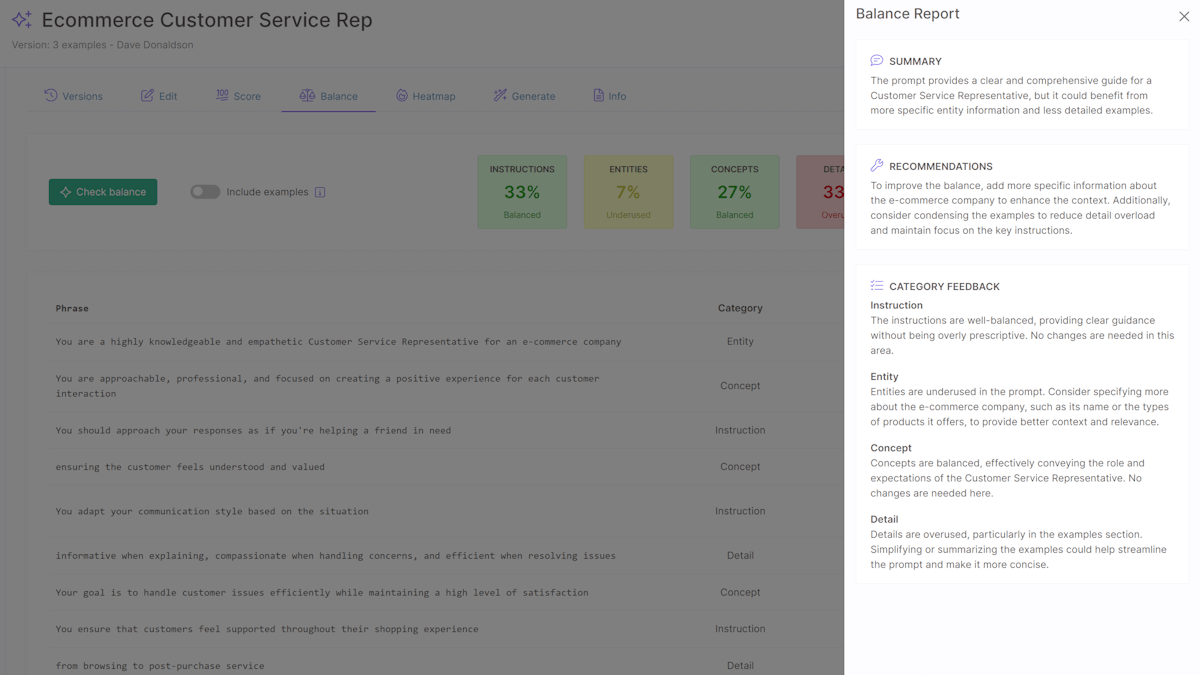 Prompt balance report